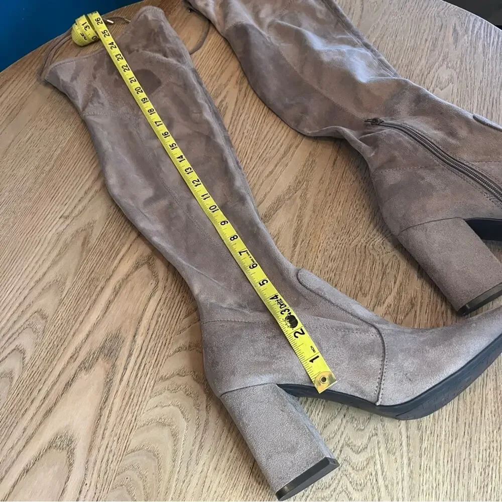 Unisa Quesia Over The Knee Square Toe Block Heel Boots Taupe Women’s Size 9